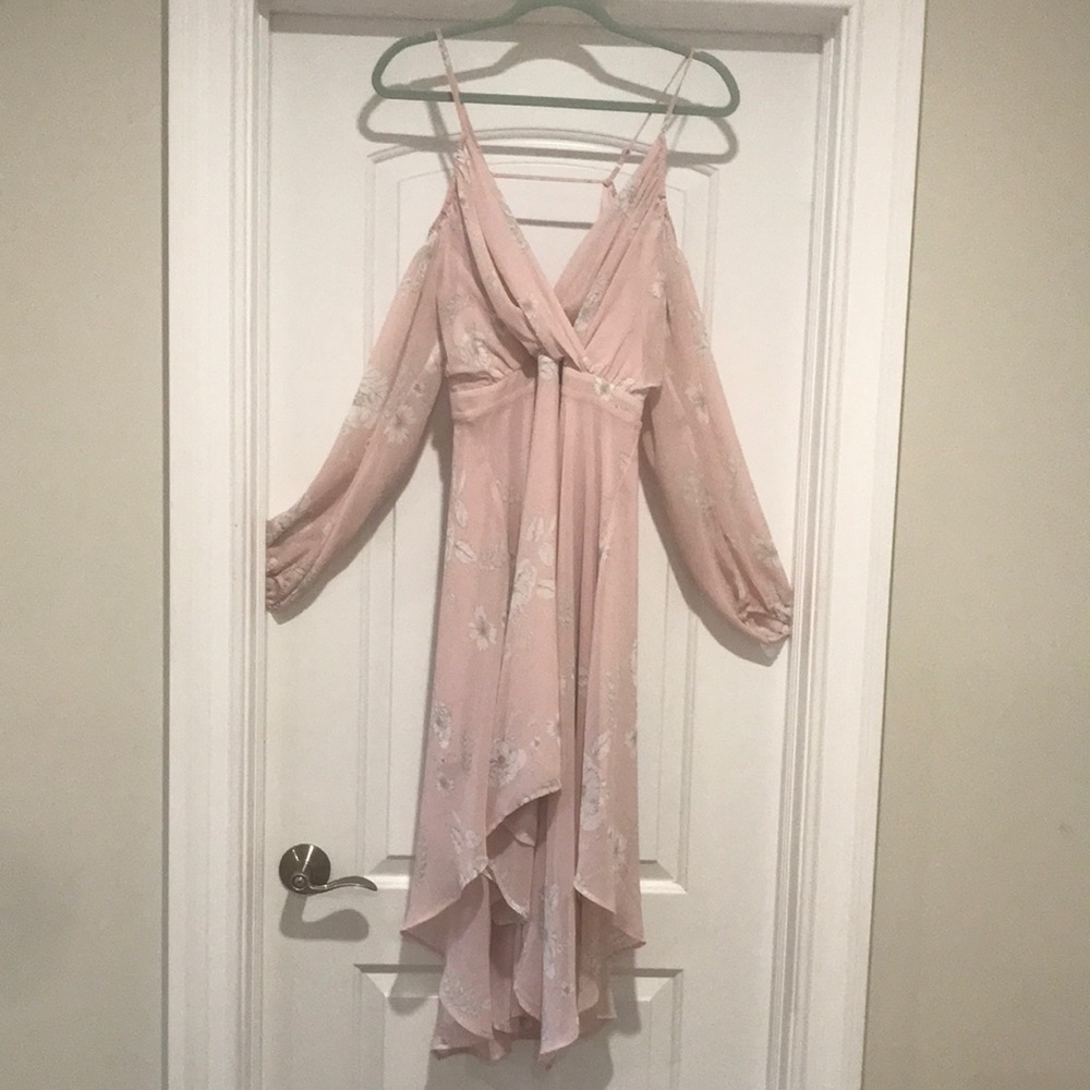 Stunning.  Sheer sleeves.  Soft pink.